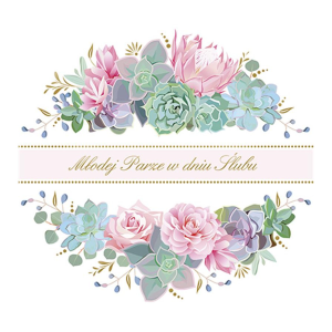 KARTKA ŚLUBNA W DNIU ŚLUBU KWIATY PASEK BIAŁA 15x15cm