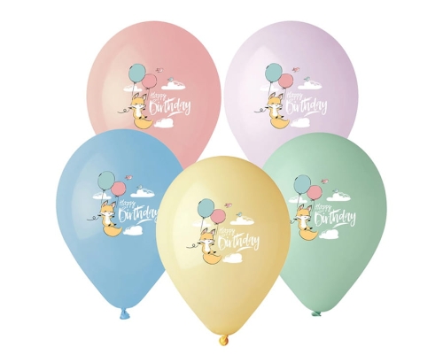BALON GEMAR PASTEL LISEK HAPPY BIRTHDAY MIX 33cm 1szt