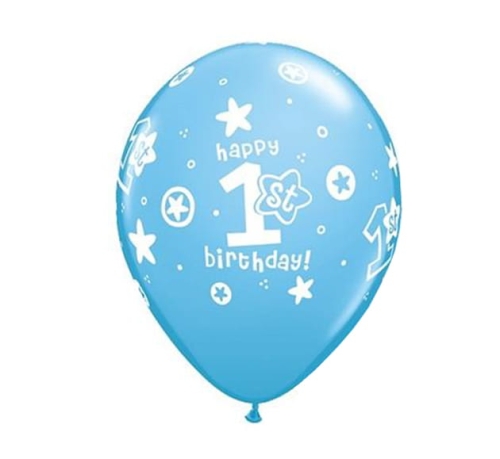BALON QUALATEX PASTEL 1st HAPPY BIRTHDAY NIEBIESKI 30cm 1szt