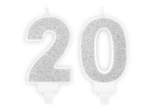 ZESTAW ŚWIECZKI 20 BROKAT SREBRNE 2szt