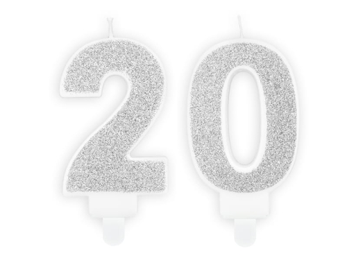 ZESTAW ŚWIECZKI 20 BROKAT SREBRNE 2szt