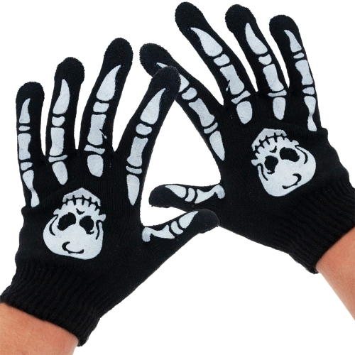 RĘKAWICZKI SZKIELET CZASZKA KRÓTKIE CZARNE