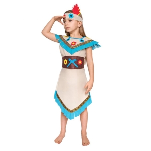 STRÓJ SUKIENKA INDIANKA BEŻOWO-NIEBIESKA 110-120