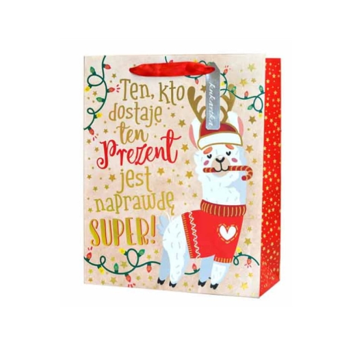 TOREBKA PREZENTOWA LAMA LAMPKI JASNORÓŻOWA 32x26cm