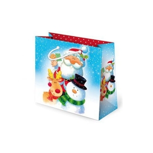 TOREBKA PREZENTOWA MIKOŁAJ Z BAŁWANKIEM NIEBIESKA 23x23cm