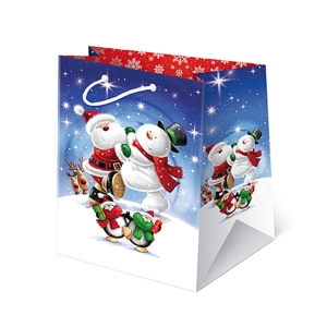 TOREBKA PREZENTOWA MIKOŁAJ BAŁWAN PINGWINY BIAŁO-GRANATOWY 42x29cm