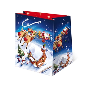 TOREBKA PREZENTOWA MIKOŁAJ Z RENIFERAMI GRANATOWE 42x29cm