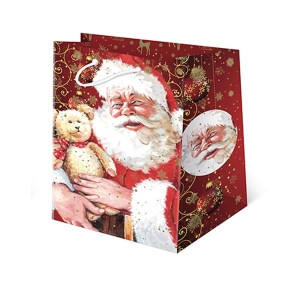 TOREBKA PREZENTOWA MIKOŁAJ Z MISIEM CZERWONA 42x29cm