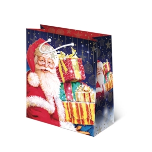 TOREBKA PREZENTOWA MIKOŁAJ ZE STOSEM PREZENTÓW 32x23cm
