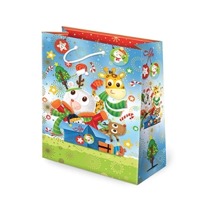 TOREBKA PREZENTOWA MIŚ ŻYRAFA RENIFER BŁĘKITNA 32x23cm