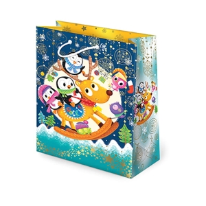 TOREBKA PREZENTOWA RENIFER NA BIEGUNACH GRANATOWA 32x23cm