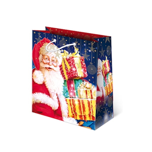 TOREBKA PREZENTOWA MIKOŁAJ ZE STOSEM PREZENTÓW 24x20cm