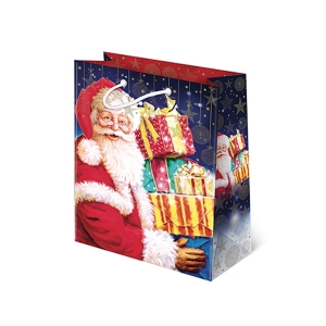 TOREBKA PREZENTOWA MIKOŁAJ ZE STOSEM PREZENTÓW 48x35cm