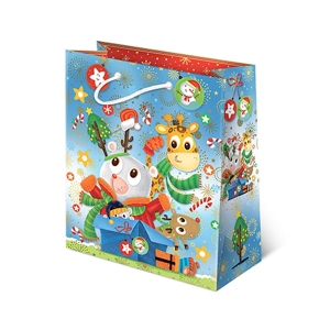 TOREBKA PREZENTOWA MIŚ ŻYRAFA RENIFER BŁĘKITNA 37x30cm