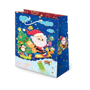 TOREBKA PREZENTOWA MIKOŁAJ NA SKUTERZE GRANATOWA 32x23cm