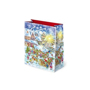 TOREBKA PREZENTOWA PLAC ŚWIĄTECZNY TŁUM LUDZI 24x16cm