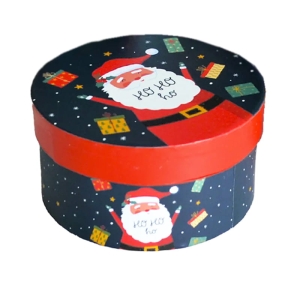 PUDEŁKO PREZENTOWE MIKOŁAJ OKRĄGŁE GRANATOWE 21x11cm