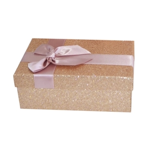 PUDEŁKO PREZENTOWE KOKARDKA BROKATOWE RÓŻOWE ZŁOTO 23x16x9,5сm