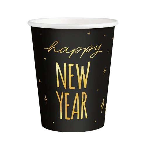 KUBECZKI PAPIEROWE HAPPY NEW YEAR CZARNE 220ml 6szt
