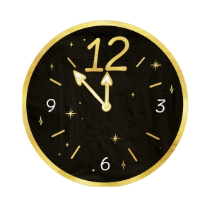 SERWETKI ZEGARY HAPPY NEW YEAR CZARNE 10szt