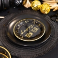 TALERZYKI PAPIEROWE HAPPY NEW YEAR CZARNE 18cm 6szt