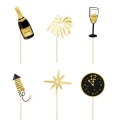 KARTECZKI NA PIKU TOPPER HAPPY NEW YEAR CZARNO-ZŁOTE 6szt