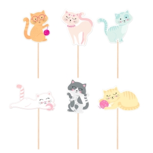 KARTECZKI NA PIKU TOPPERY KOTKI KOLOROWE 6szt