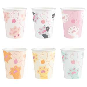 KUBECZKI PAPIEROWE KOCIE ŁAPKI KOLOROWE 220ml 6szt