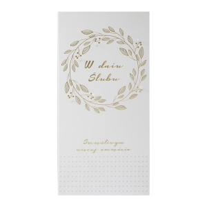 KARTKA ŚLUBNA W DNIU ŚLUBU WIENIEC GROSZKI BIAŁA 21x10cm
