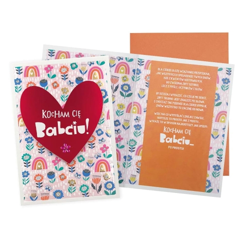 KARTKA DZIEŃ BABCI KOCHAM CIĘ BABCIU SERCE RÓŻOWA 17x12cm
