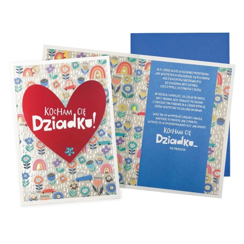KARTKA DZIEŃ DZIADKA KOCHAM CIĘ DZIADKU SERCE SZARA 17x12cm