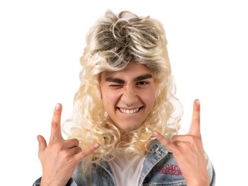 PERUKA DŁUGA KRĘCONA LATA 80 BLOND