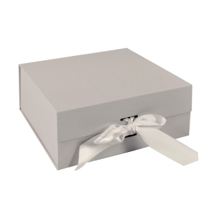 PUDEŁKO PREZENTOWE WSTĄŻKA SZARE 20x18x7cm