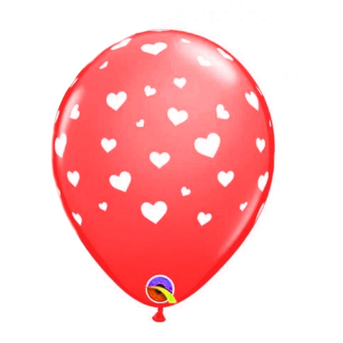 BALON QUALATEX PASTEL SERCA BIAŁE CZERWONY 27cm 1szt