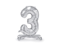 BALON PARTY DECO CYFRA 3 STOJĄCY SREBRNY 28'' 70cm