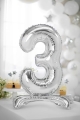 BALON PARTY DECO CYFRA 3 STOJĄCY SREBRNY 28'' 70cm