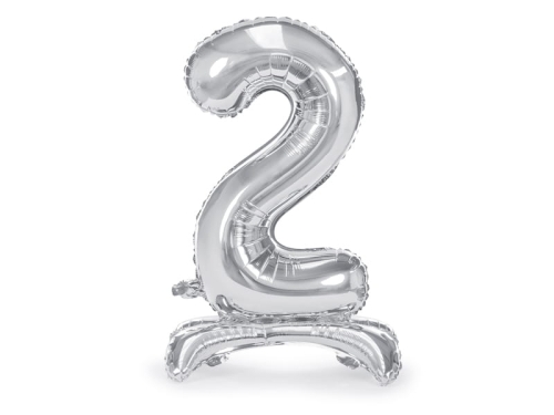BALON PARTY DECO CYFRA 2 STOJĄCY SREBRNY 28'' 70cm