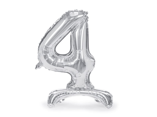 BALON PARTY DECO CYFRA 4 STOJĄCY SREBRNY 28'' 70cm