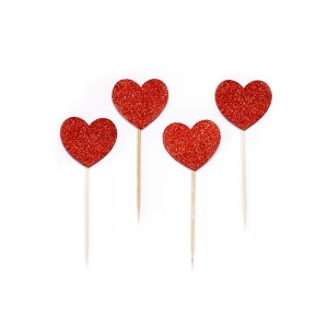 PIKERY TOPPER SERCE PIANKOWE CZERWONE 6cm 4szt