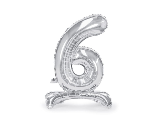 BALON PARTY DECO CYFRA 6 STOJĄCY SREBRNY 28'' 70cm