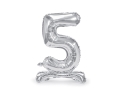 BALON PARTY DECO CYFRA 5 STOJĄCY SREBRNY 28'' 70cm