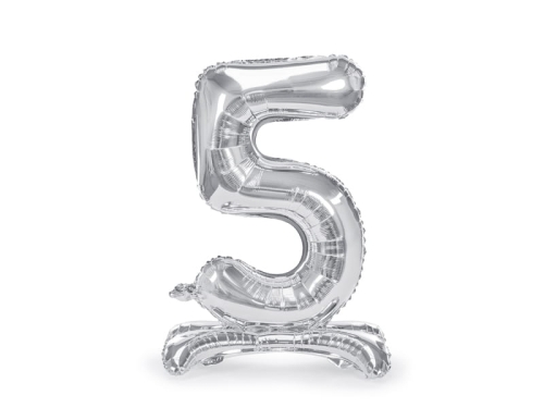 BALON PARTY DECO CYFRA 5 STOJĄCY SREBRNY 28'' 70cm
