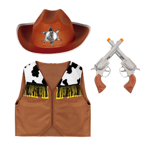 ZESTAW KOWBOJ BRĄZOWY 134-140 4el