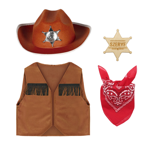 ZESTAW KOWBOJ BRĄZOWY 116-128 4el