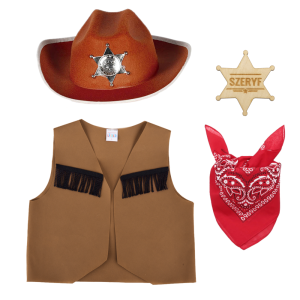 ZESTAW KOWBOJ BRĄZOWY 116-128 4el