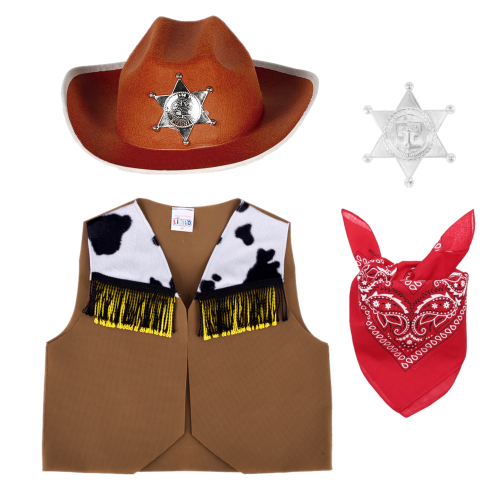 ZESTAW KOWBOJ BRĄZOWY 116-128 4el