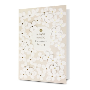 KARTKA KOMUNIA PAMIĄTKA KOMUNII KWIATKI BEŻOWA 19x13cm