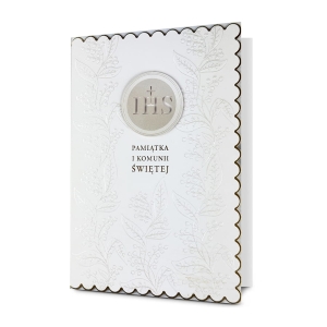 KARTKA KOMUNIA PAMIĄTKA KOMUNII KWIATY BIAŁA 19x13cm