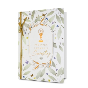 KARTKA KOMUNIA PAMIĄTKA KOMUNII LISTKI BIAŁO-ZIELONA 19x13cm