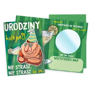 KARTKA URODZINOWA NIE STRASZ NOSACZ LUSTRO ZIELONA 17x12cm